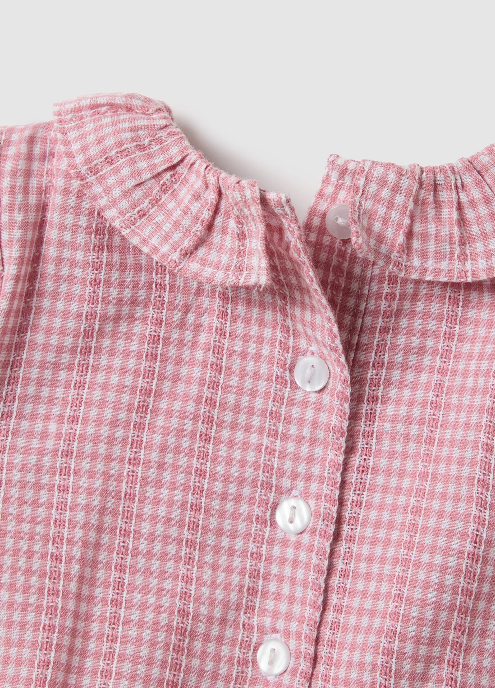 Multicoloured check cotton bodysuit for baby girls with ruffle collar