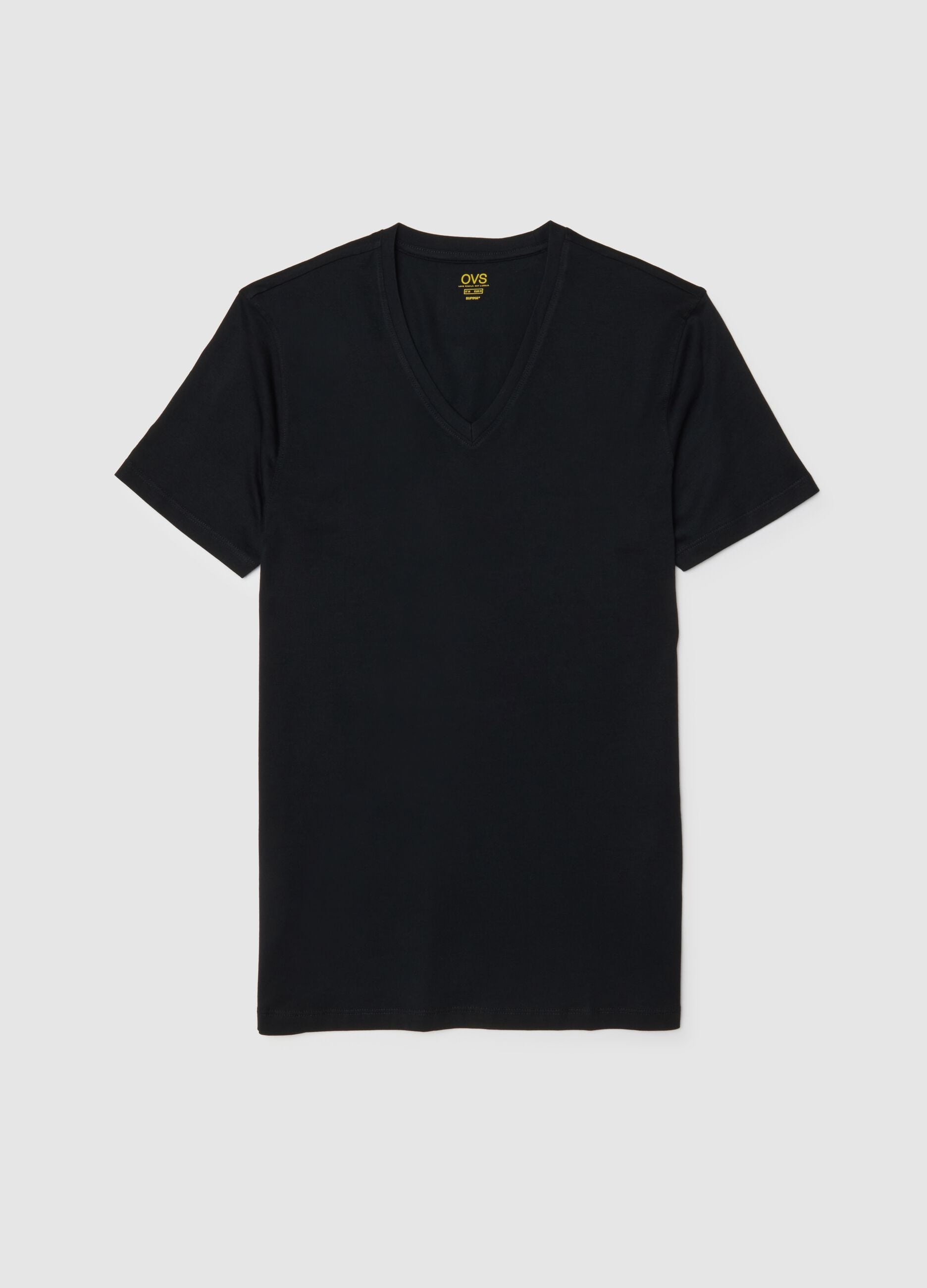 Black pure cotton V-neck regular fit T-shirt