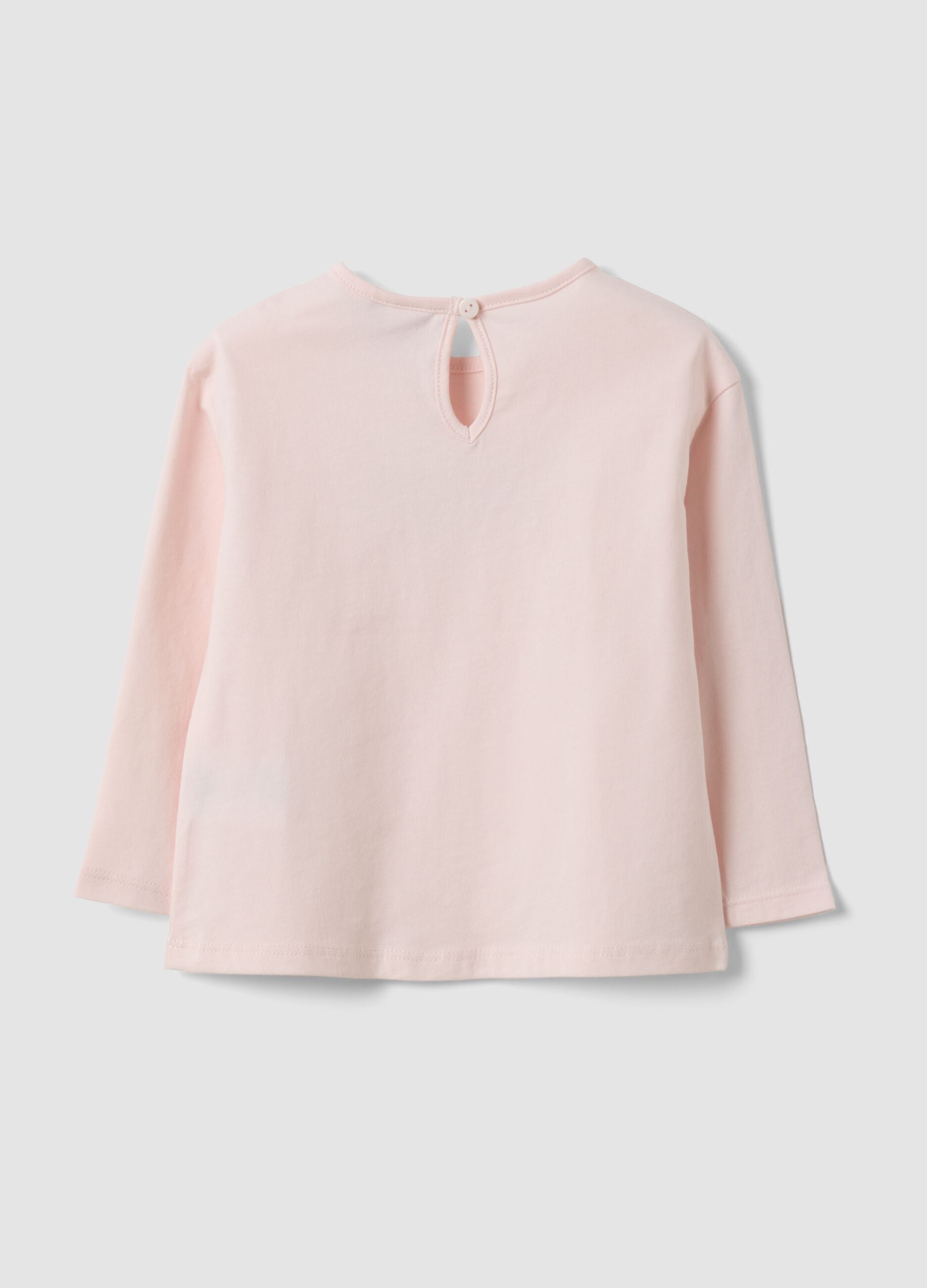 Pink organic cotton and viscose blend T-shirt with cute animals for baby girl
