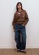 Brown cotton-blend crew-neck sweatshirt with floral pattern_1