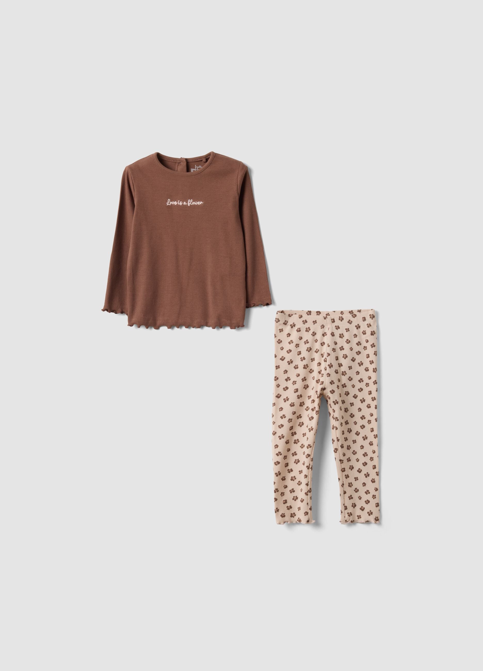 Brown stretch organic cotton pyjamas for baby girl