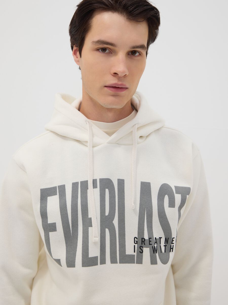 White cotton-blend hoodie with front print_0