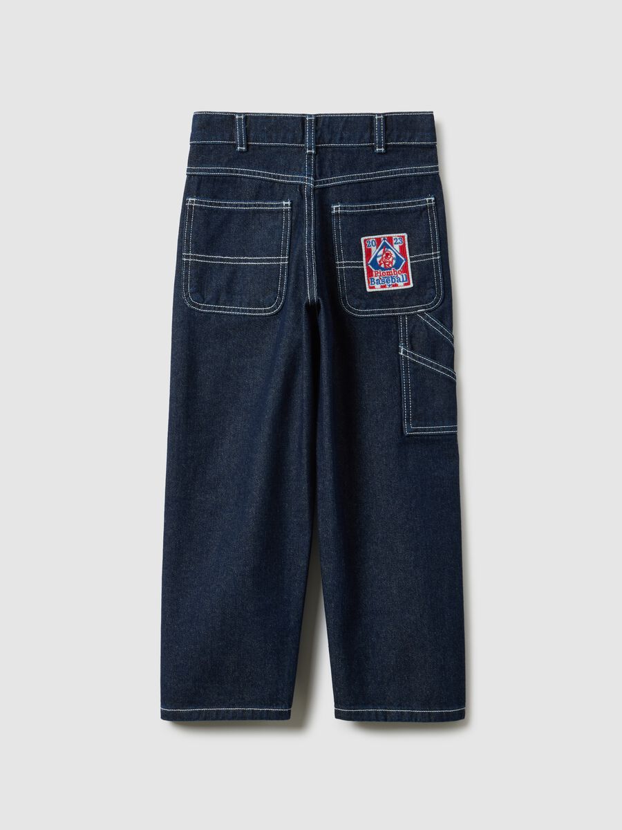 Children's blue pure cotton trousers regular fit with exposed stitching_4