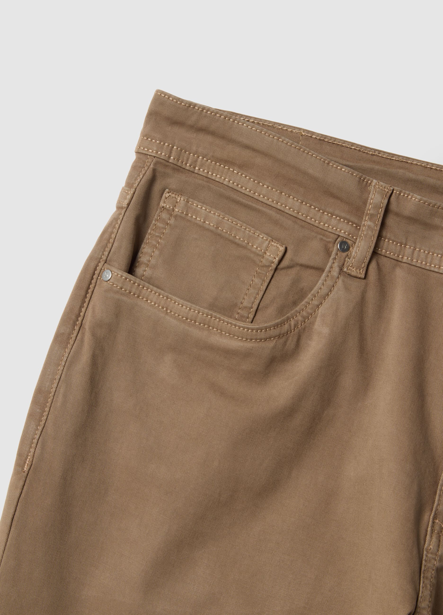 Brown stretch cotton trousers regular fit