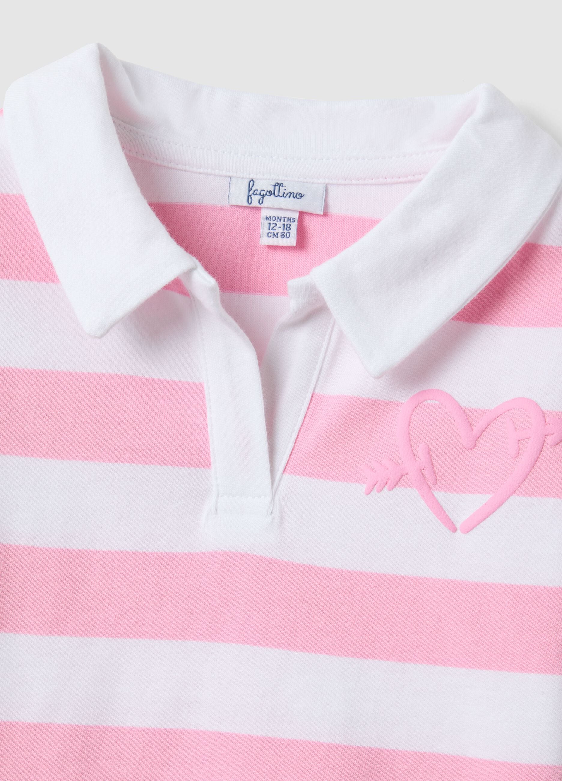 Girls' multicolour striped pure cotton polo with embroidered heart