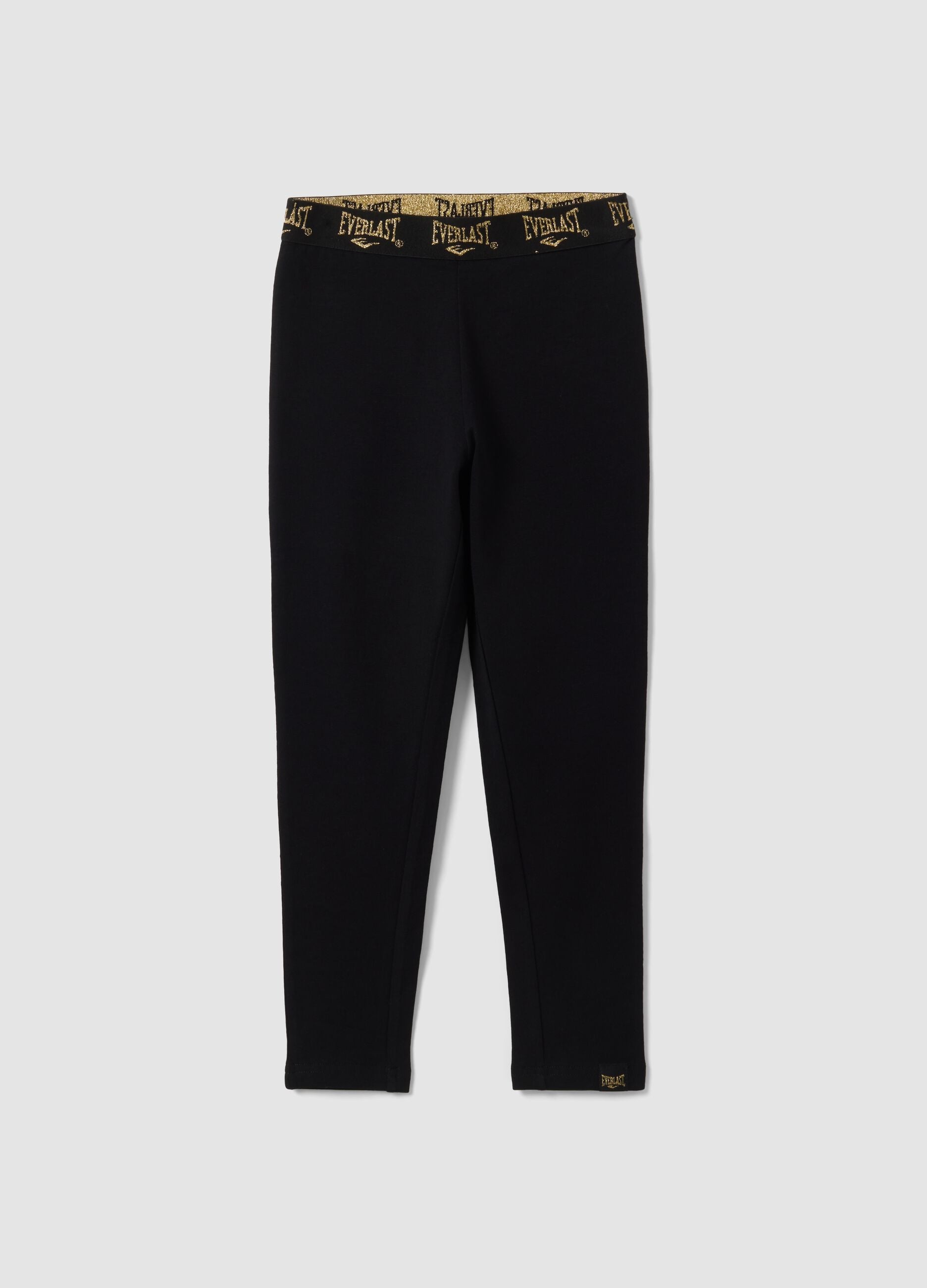Black stretch cotton leggings with logo waistband for girls