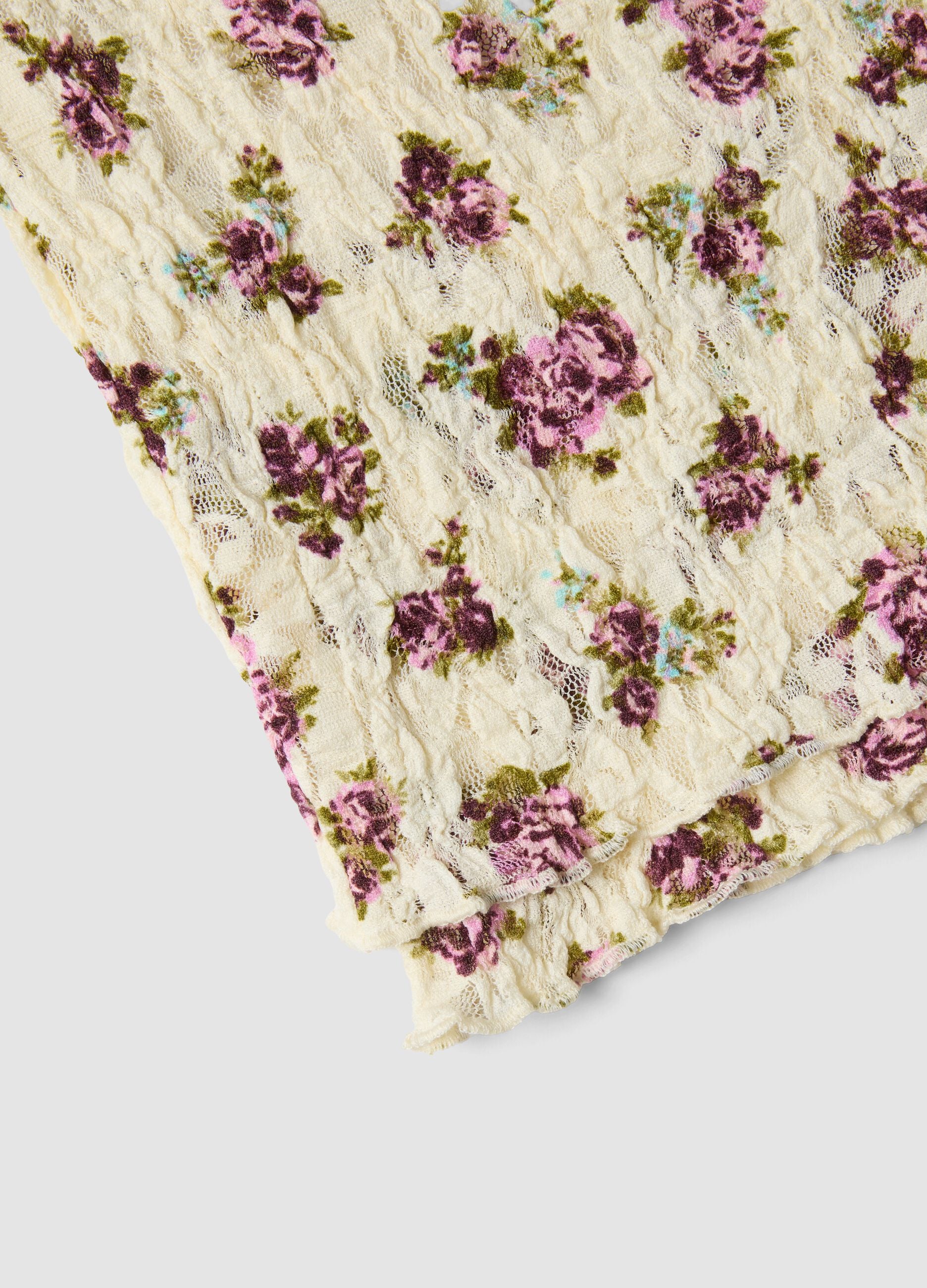 Short beige floral stretch top