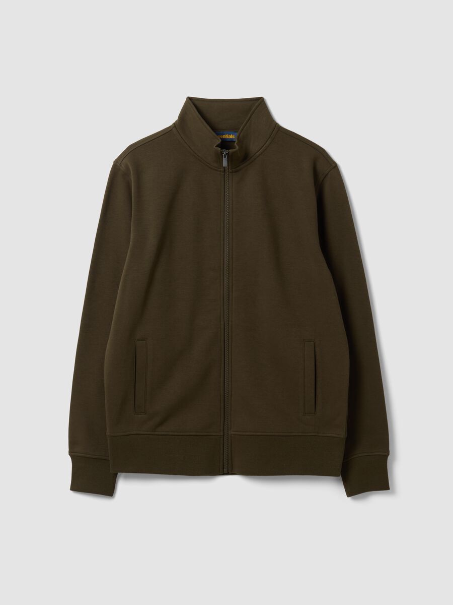 Green cotton-blend sweatshirt with crew neck and zip, regular fit_4