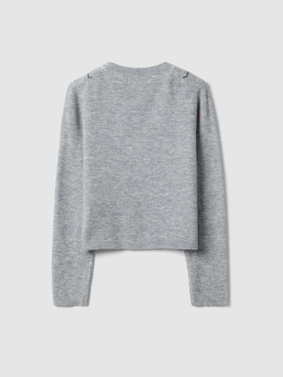 Grey jacquard stretch wool crew-neck cardigan, regular fit_6