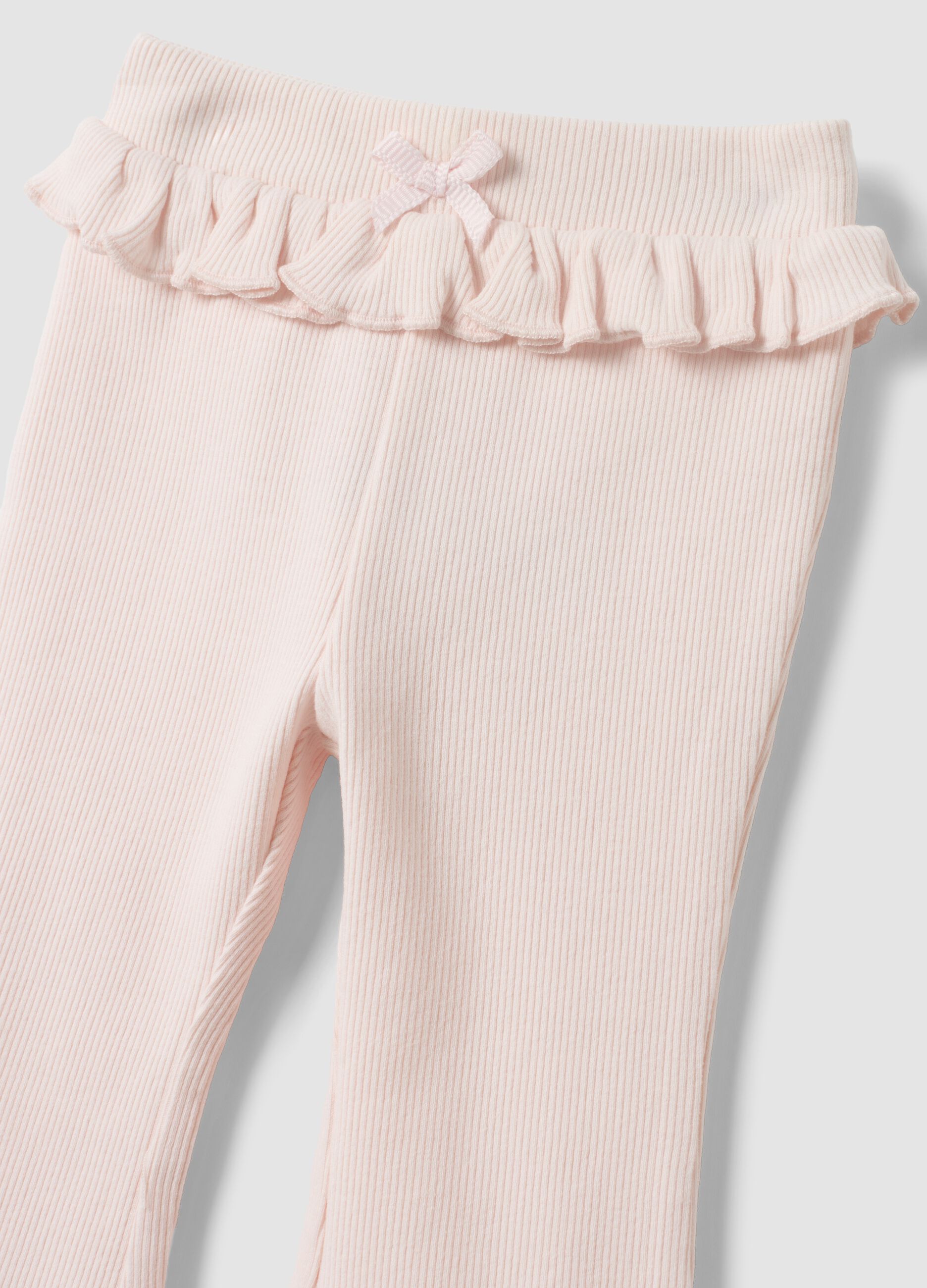 Pink flared ribbed organic cotton leggings for baby girl