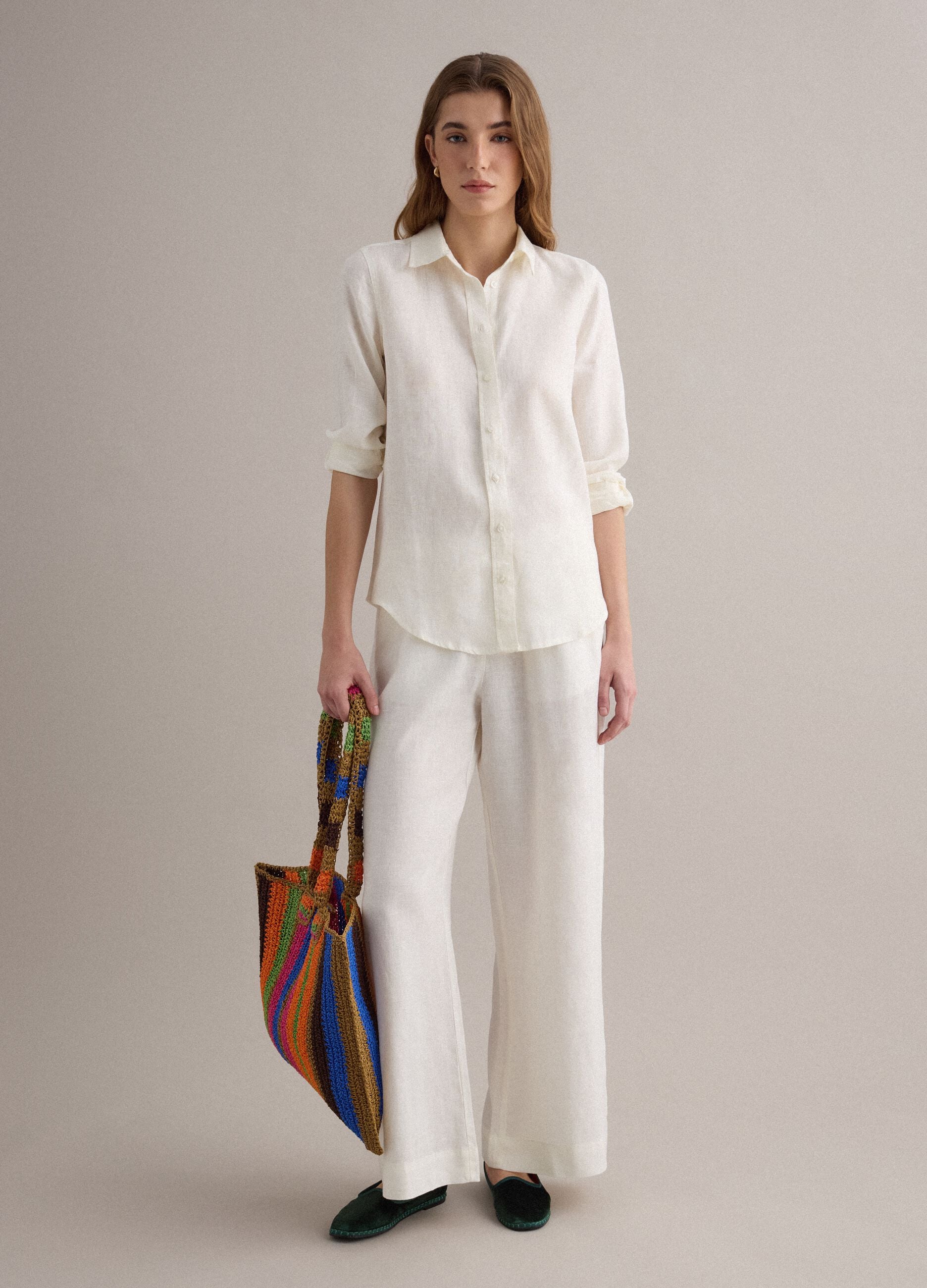 Multicoloured striped beach bag in pure paper fabric