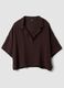 Short brown pure cotton kaftan with V-neck_4