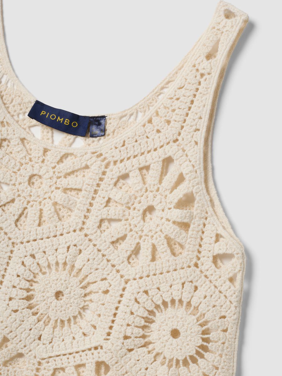 Tank top beige in puro cotone con lavorazione crochet_5