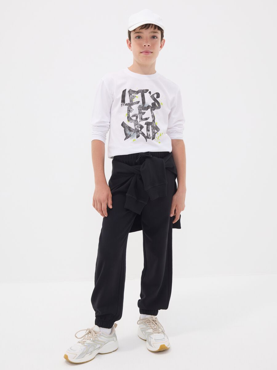 Black pure organic cotton jogger trousers for boys, relaxed fit_0