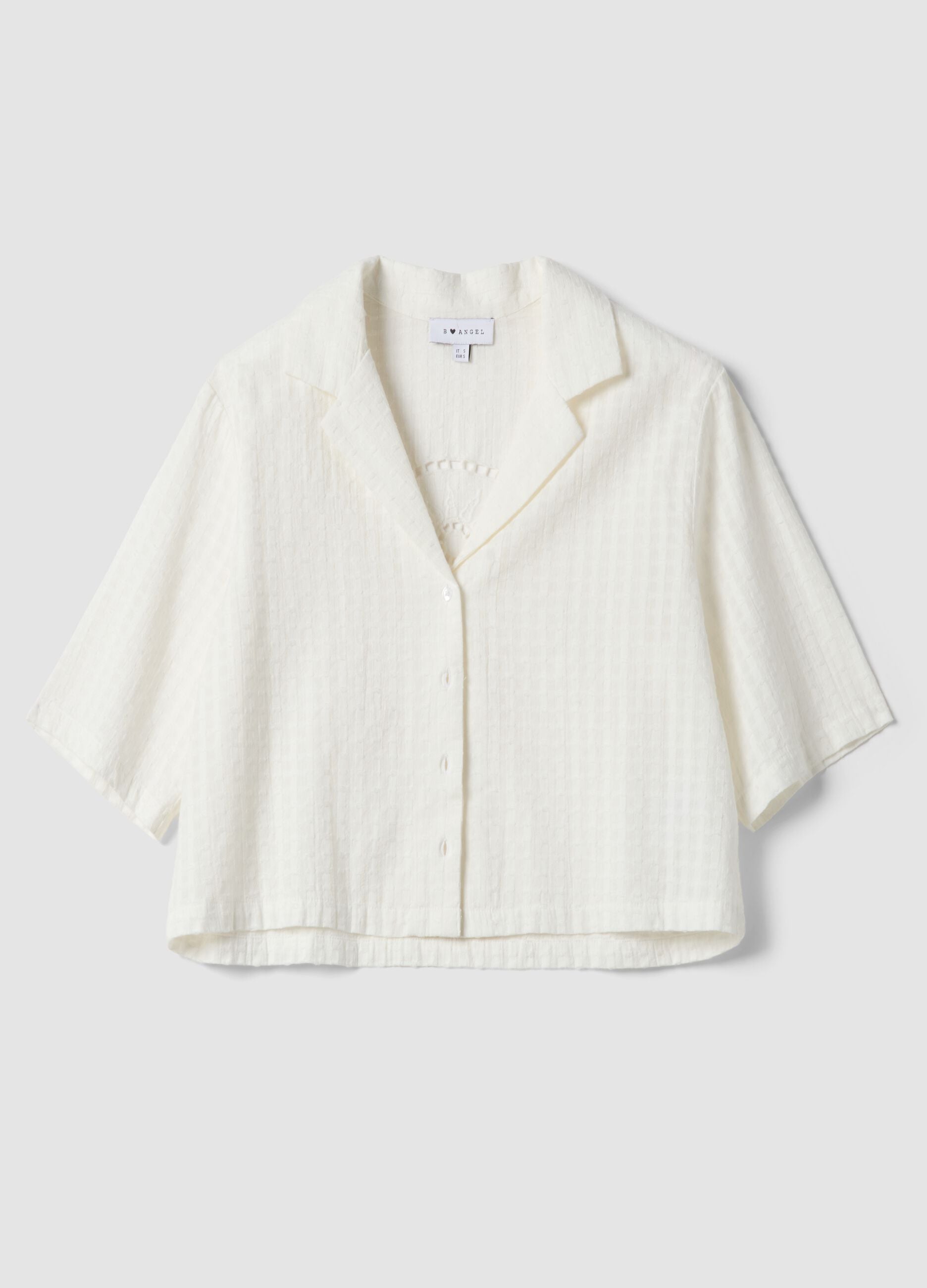 White pure cotton regular-fit shirt with check texture