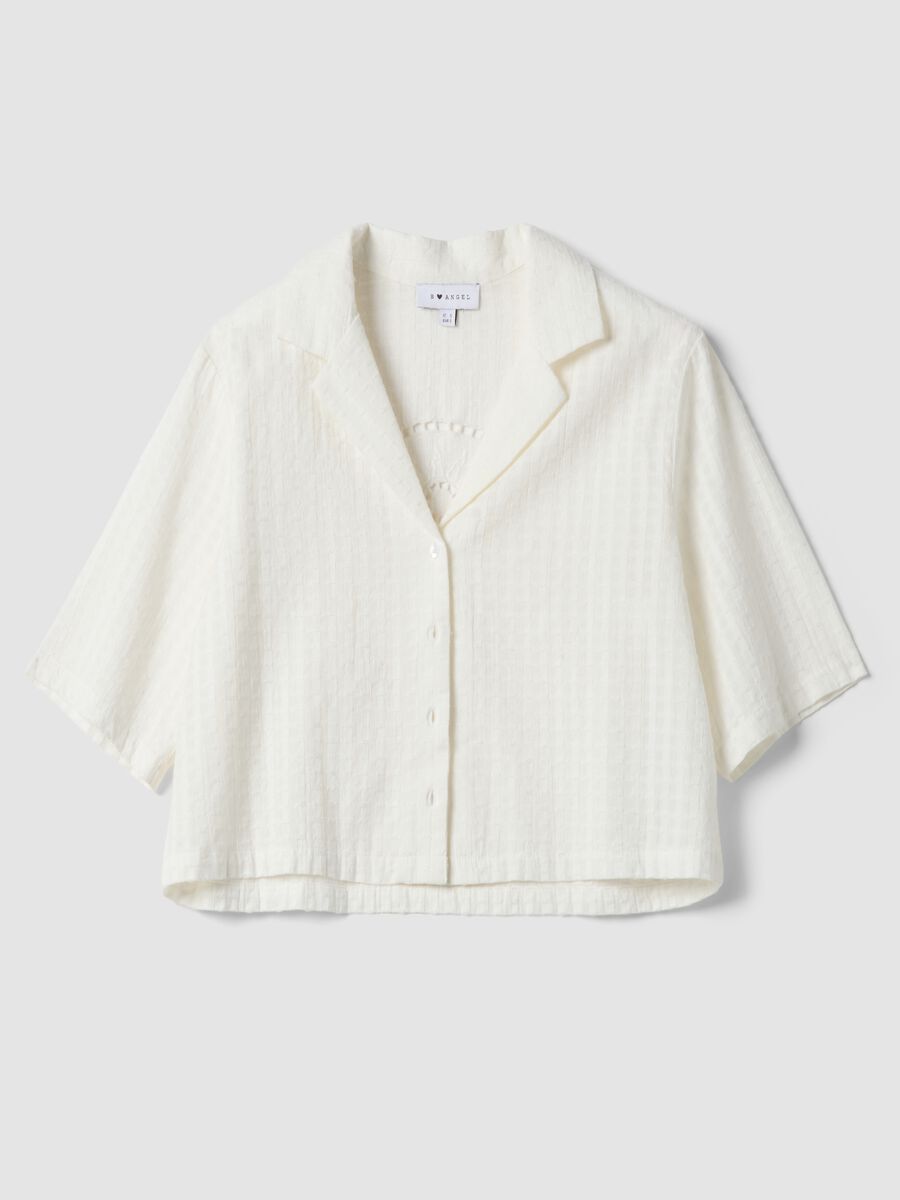 Camicia in puro cotone bianco regular fit con texture a quadri_4