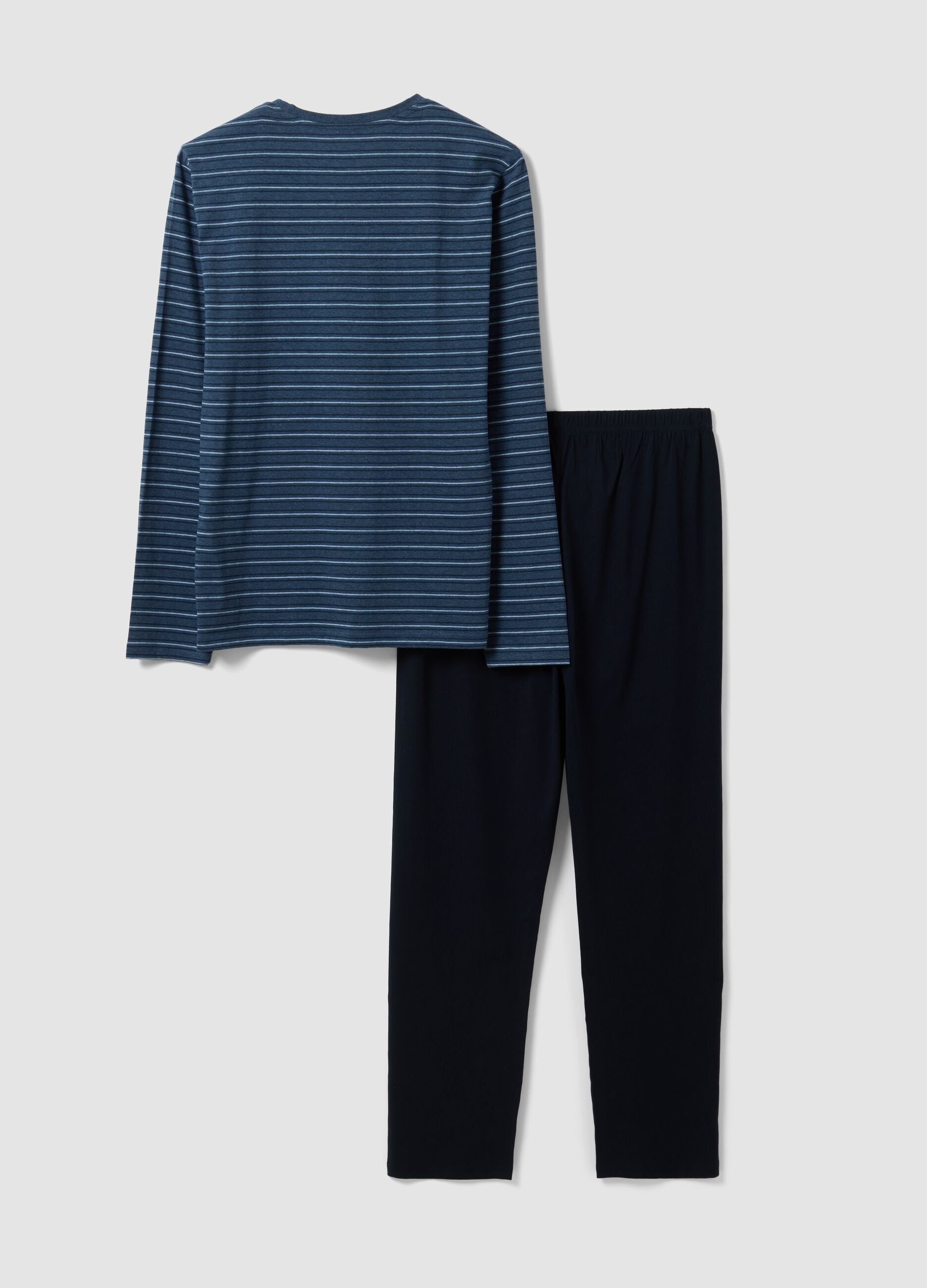 Blue and black striped organic cotton crew-neck pyjamas