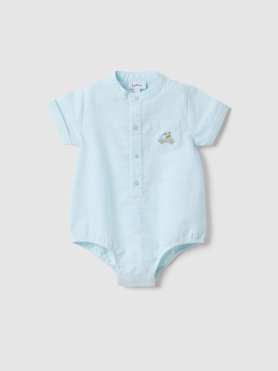 Multicoloured striped pure cotton baby bodysuit with embroidery and buttons_0