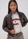 Girls&rsquo; brown jacket with zip and high neck, oversized fit_0