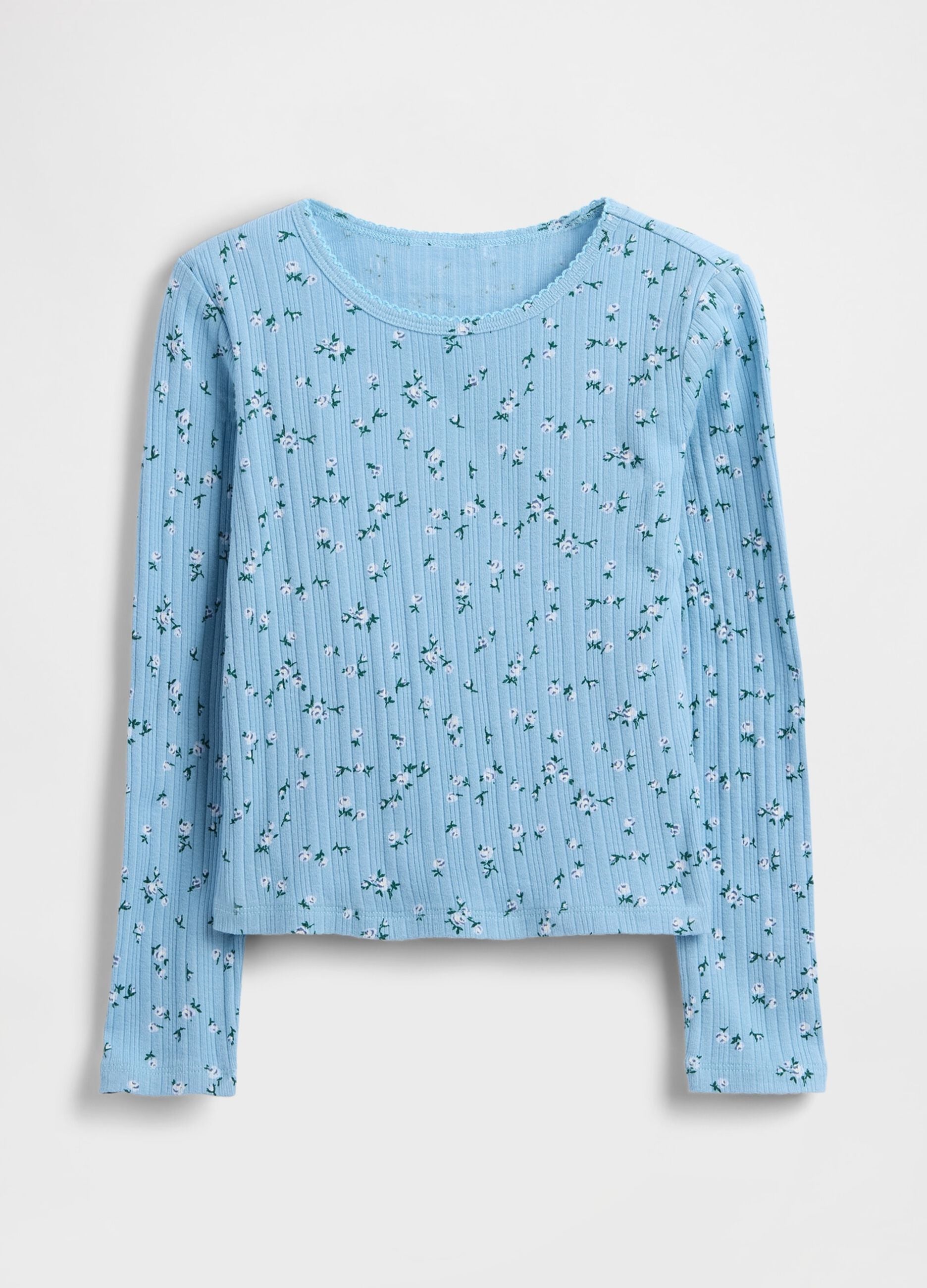 Blue Long Sleeve Cotton T-Shirt
