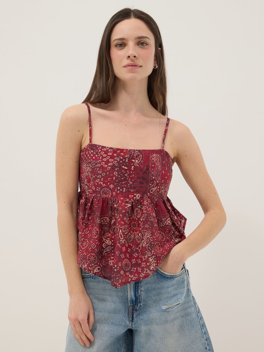Multicoloured pure cotton regular fit tank top with thin straps_0