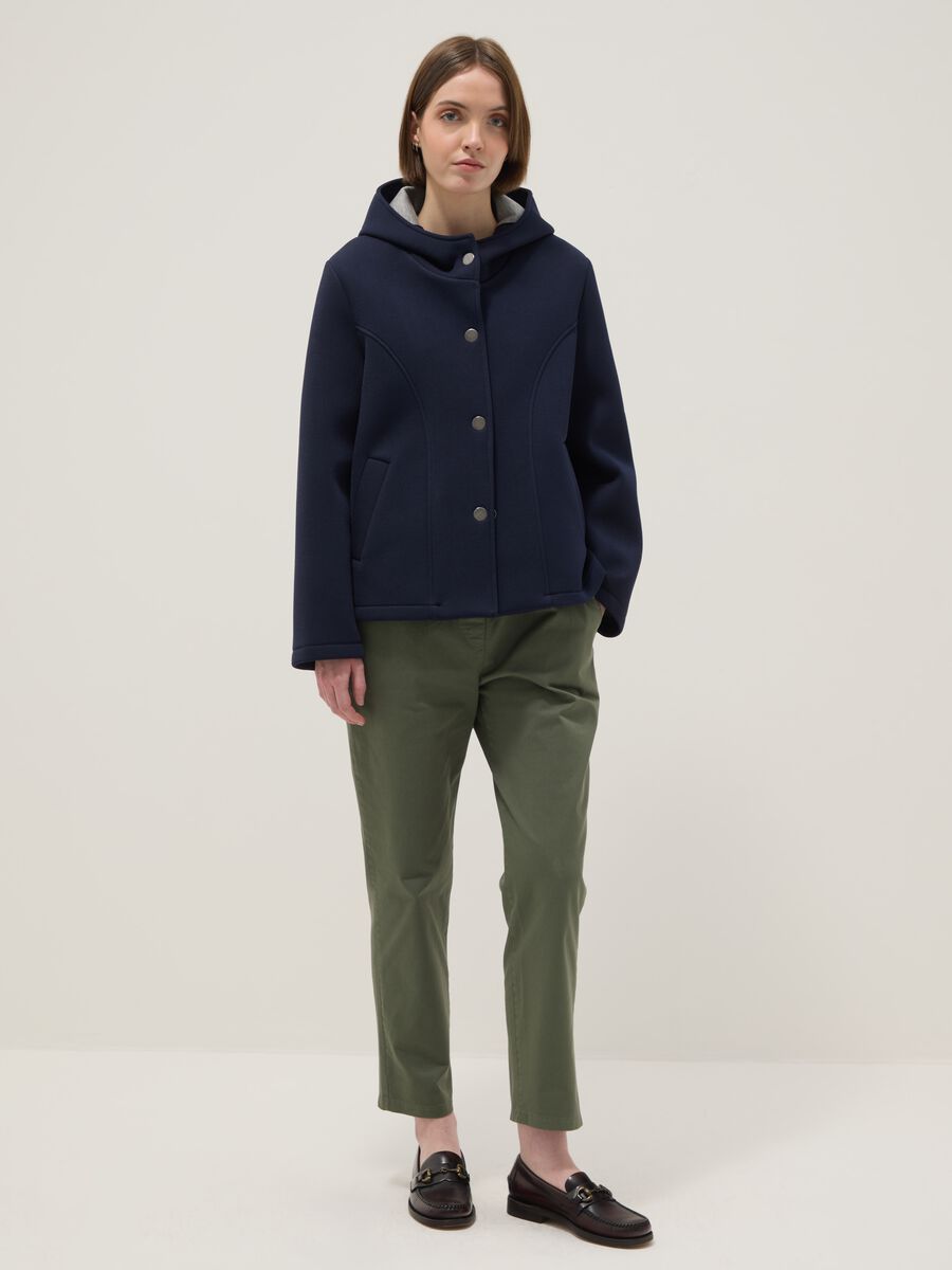 Blue regular fit jacket with hood and buttons_2