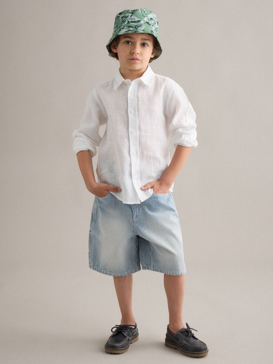 Sky-blue striped pure cotton Bermuda shorts_0