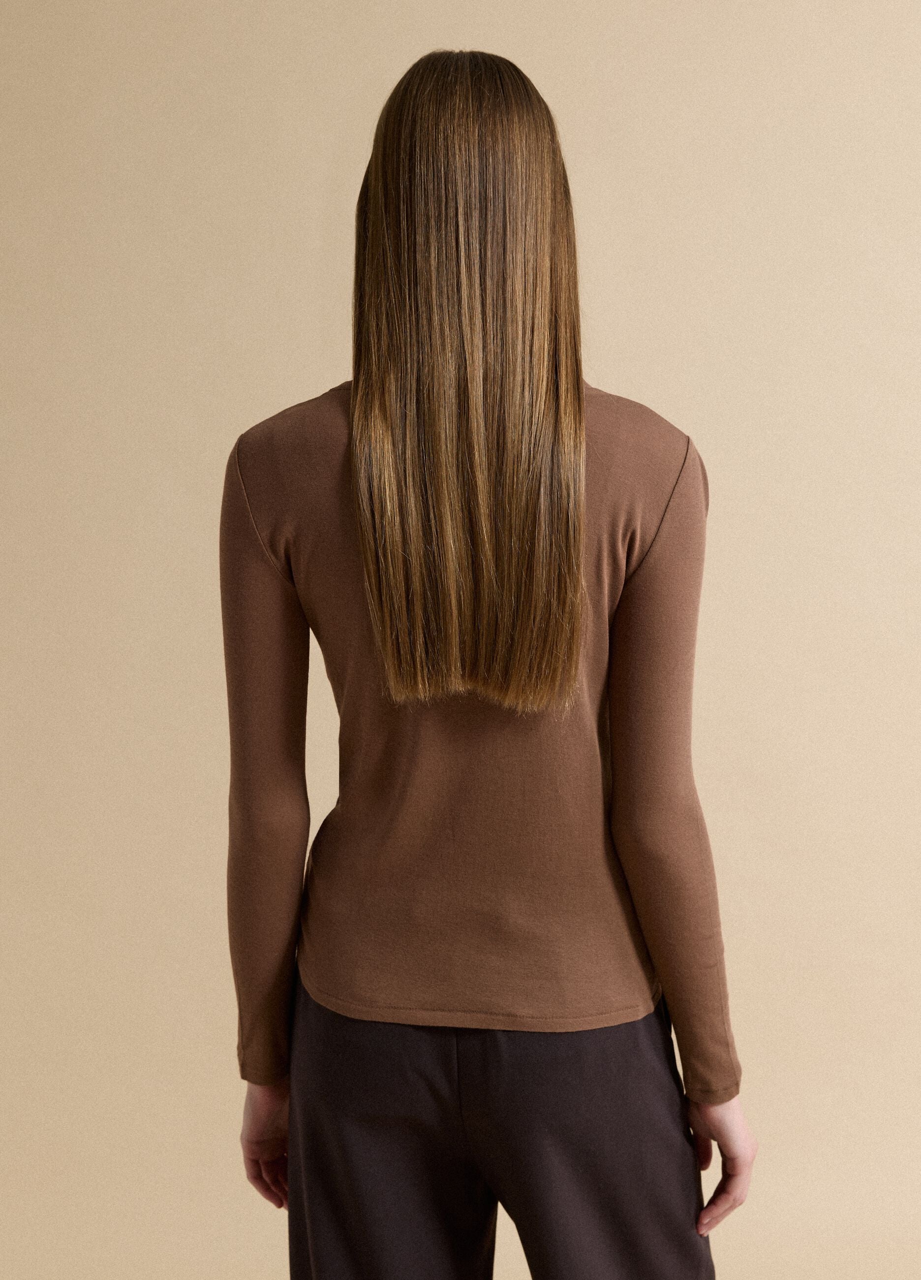 Brown crew-neck pure cotton jersey T-shirt