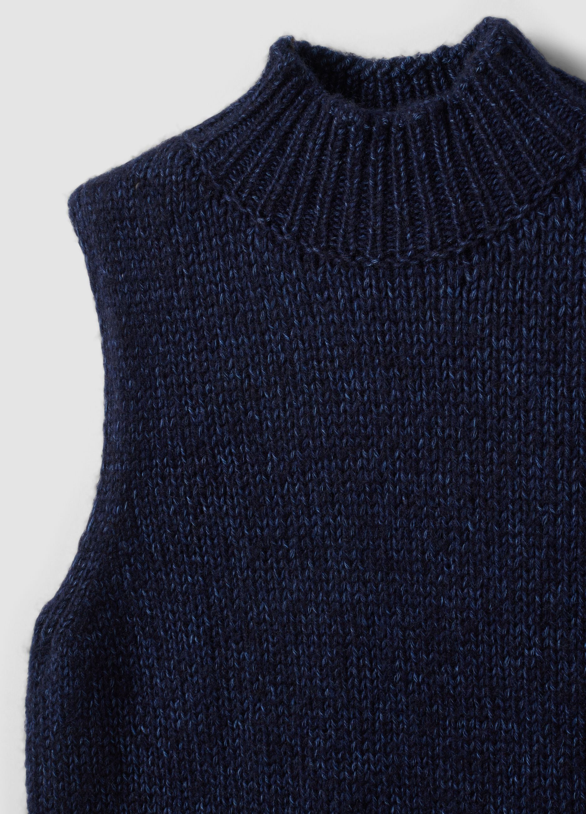 Blue wool-blend gilet with raised collar, regular fit
