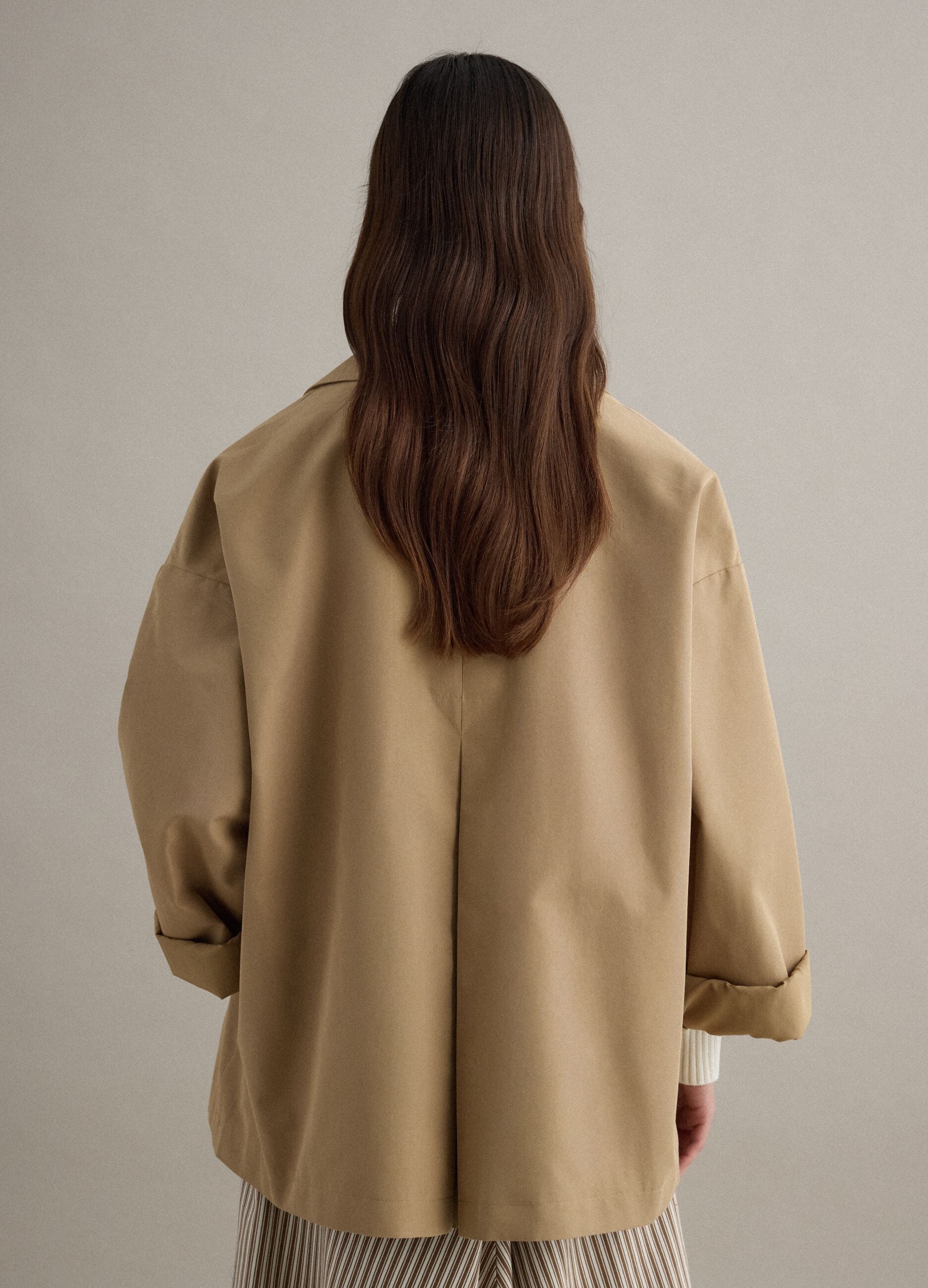 Oversized beige cotton blend trench coat