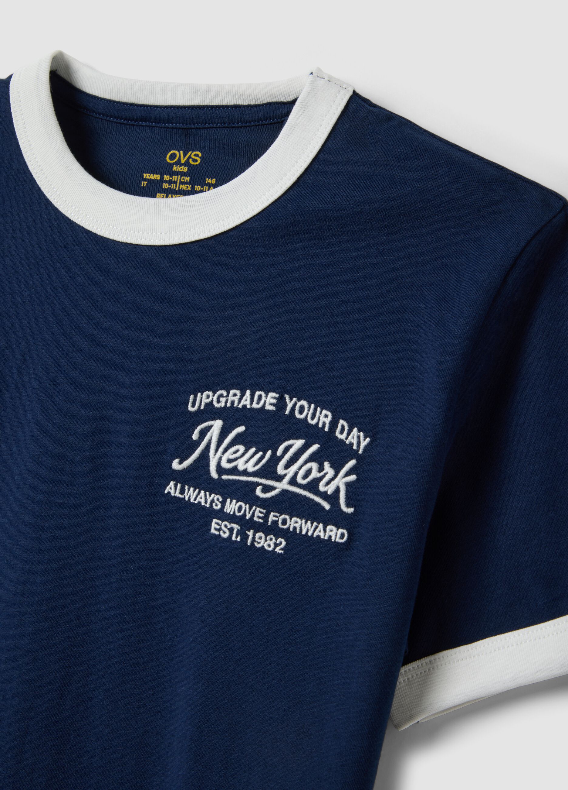 Blue organic cotton T-shirt with print, relaxed fit for boys