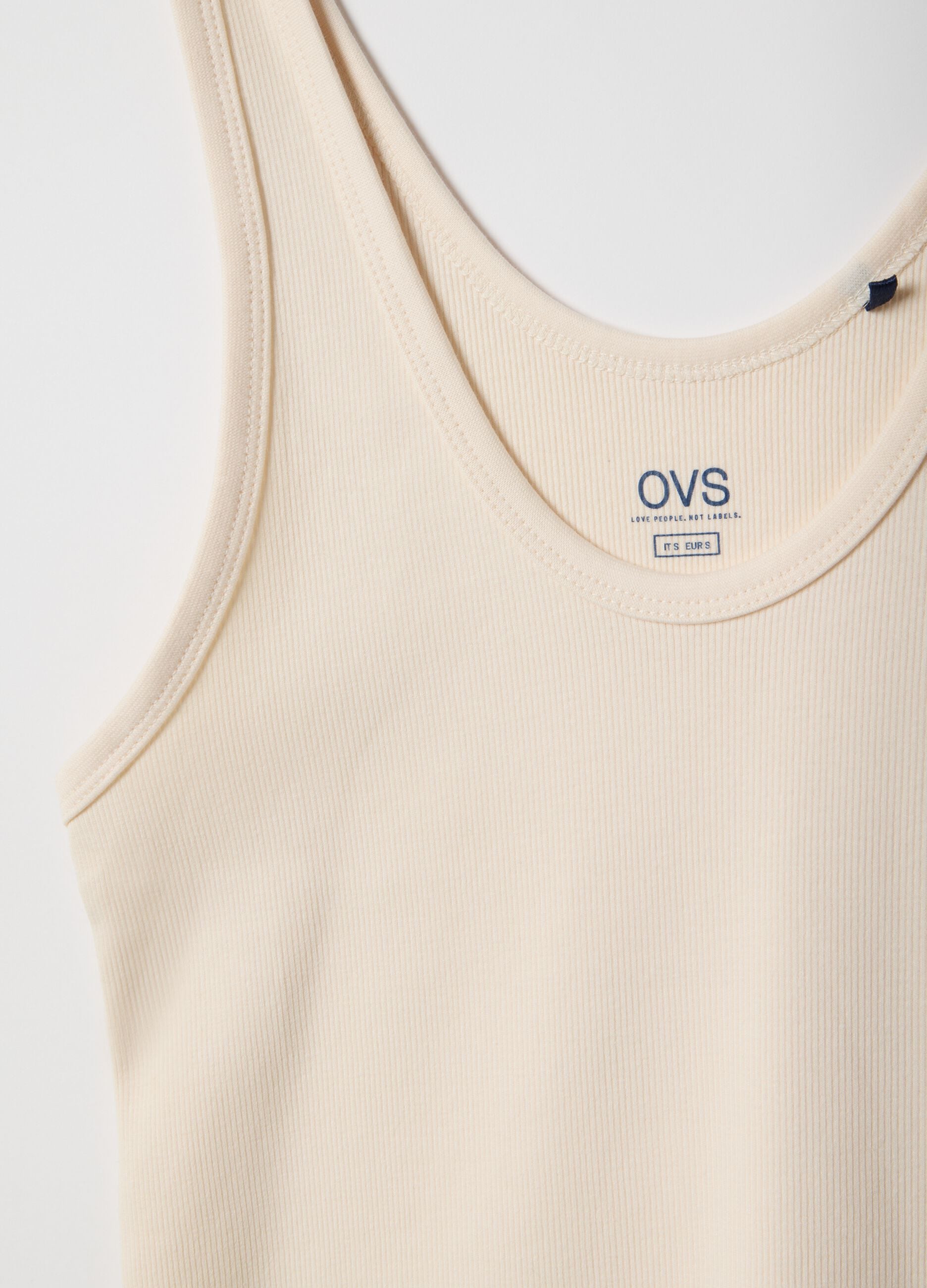 Beige regular fit stretch cotton tank top