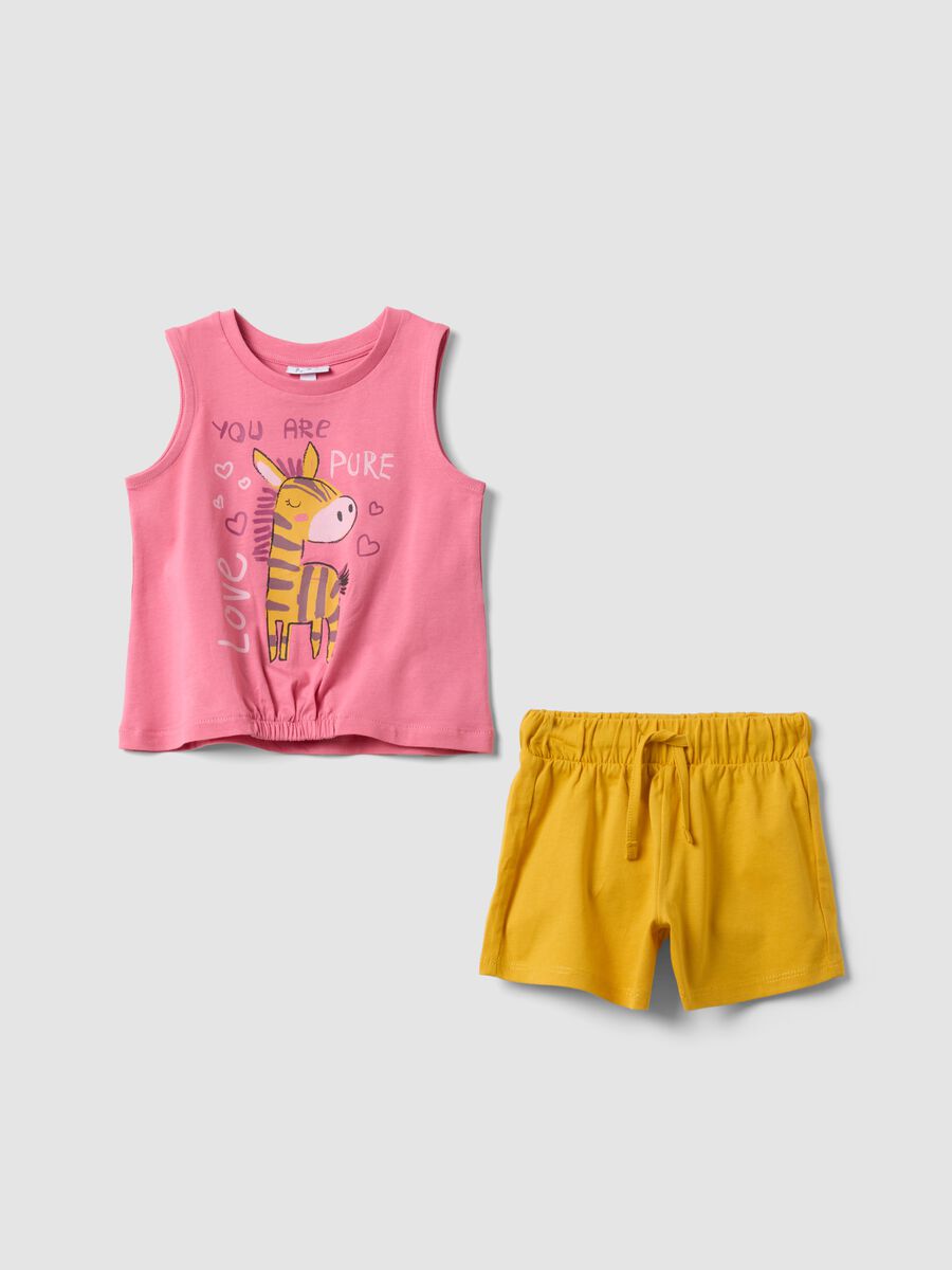 Pink and yellow pure cotton top and shorts set for baby girl_0