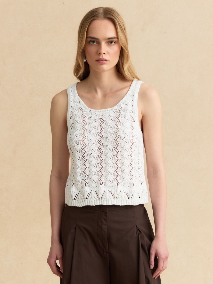White pure cotton crochet tank top_1
