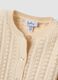 Beige pure cotton openwork knit cardigan for baby girl_2
