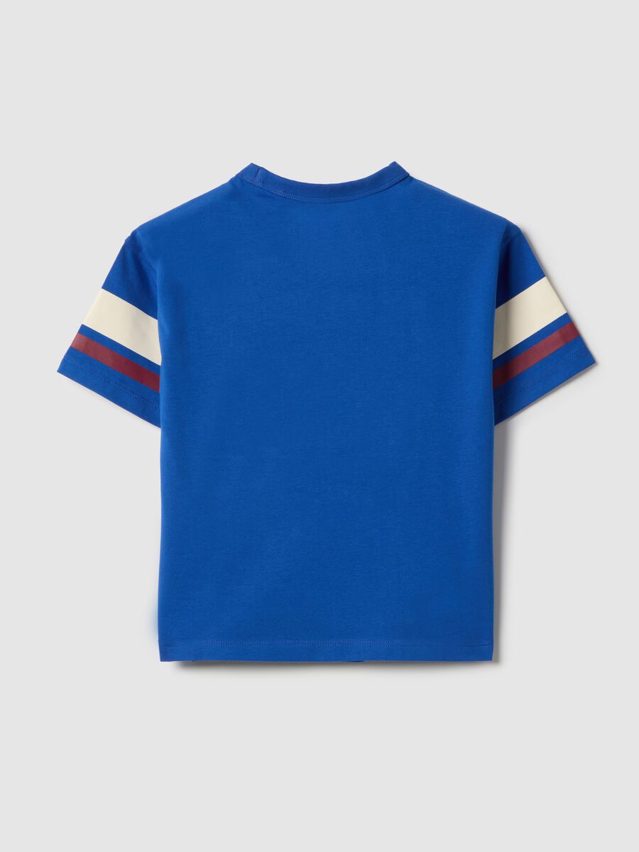 T-shirt in misto cotone blu da bambino con stampa Mickey Mouse_1