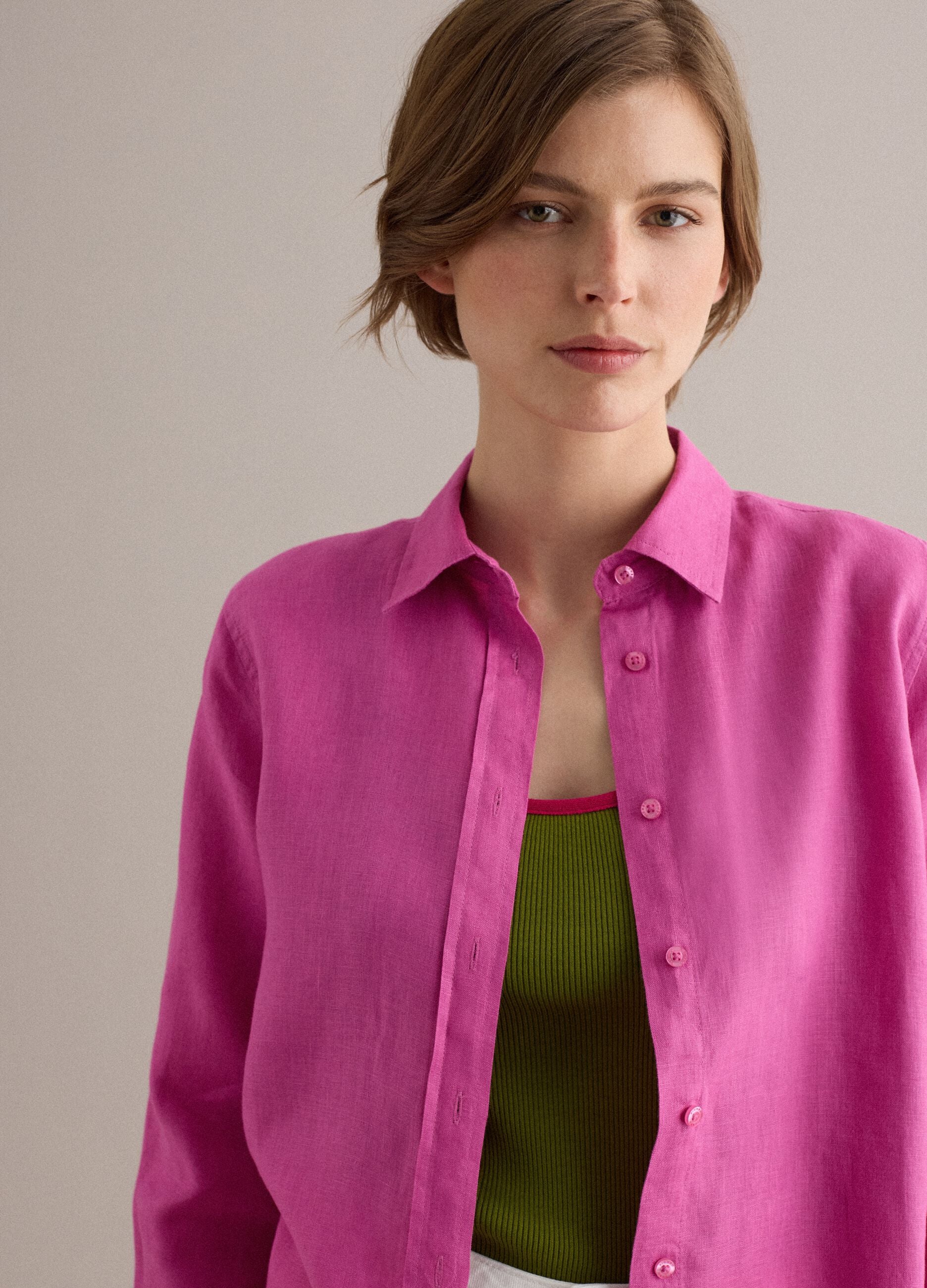 Pink Pure Linen Regular Fit Shirt