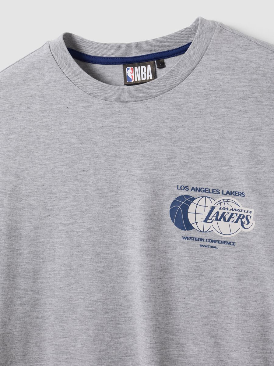 Grey pure cotton T-shirt with Lakers print_5