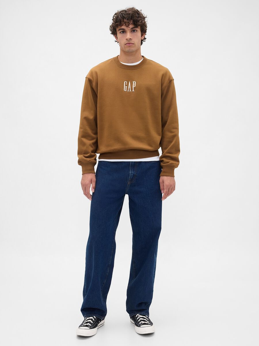 Brown crew neck sweatshirt in cotton blend_2