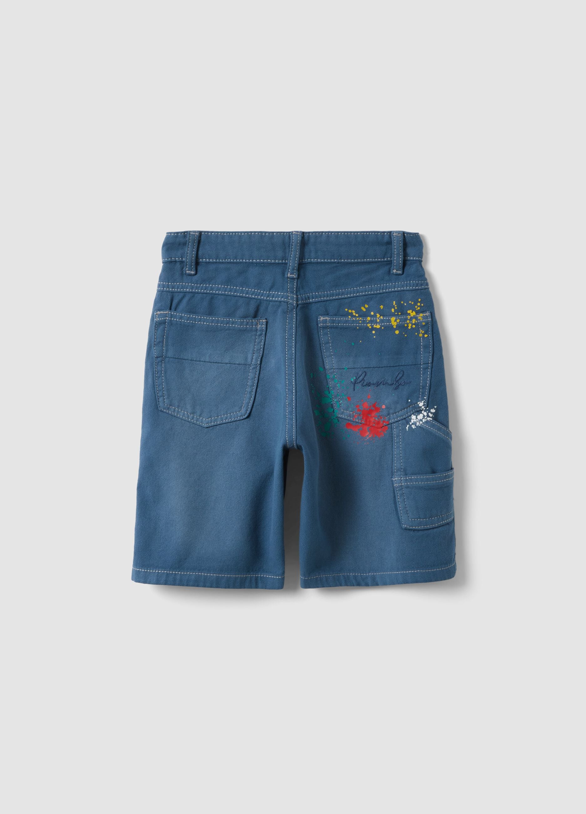 Blue denim cargo shorts in pure cotton for boys, baggy fit