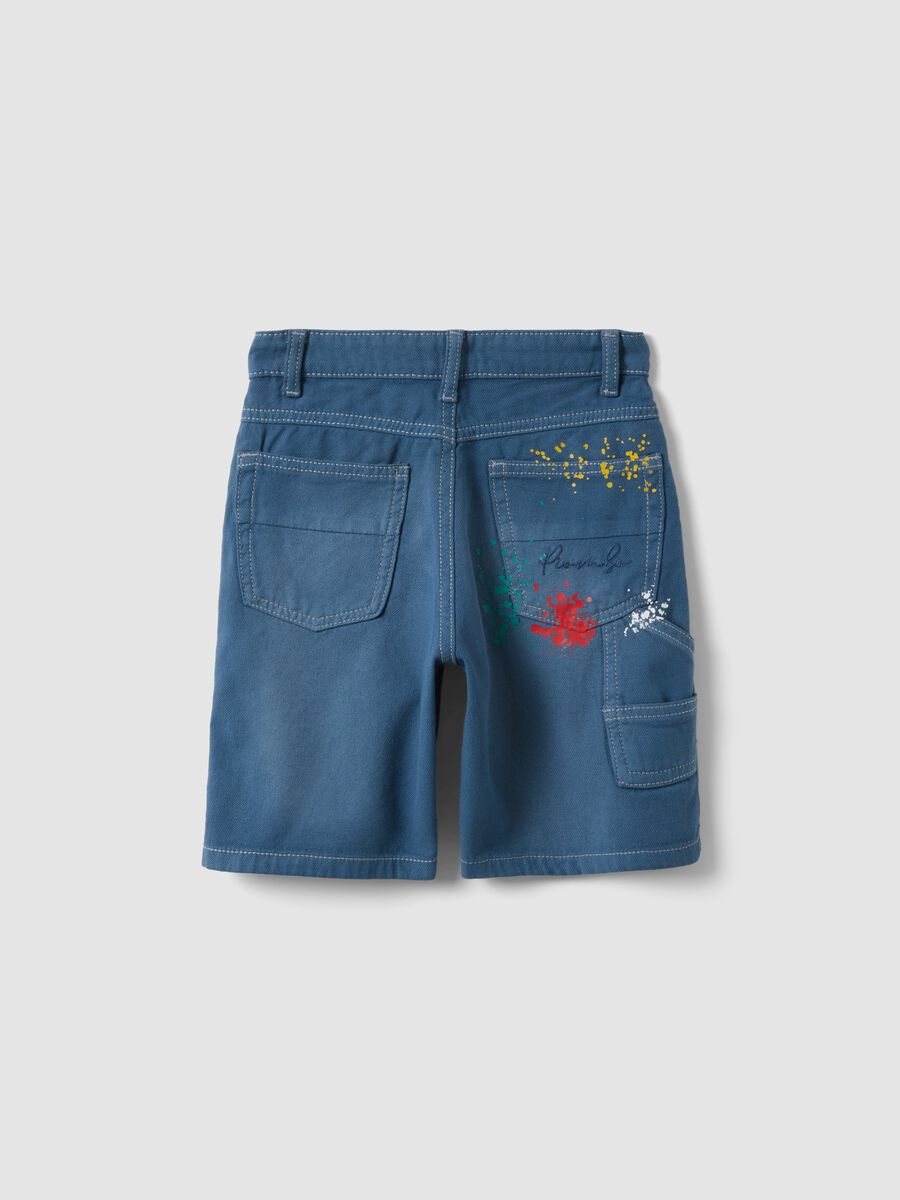 Blue denim cargo shorts in pure cotton for boys, baggy fit_4