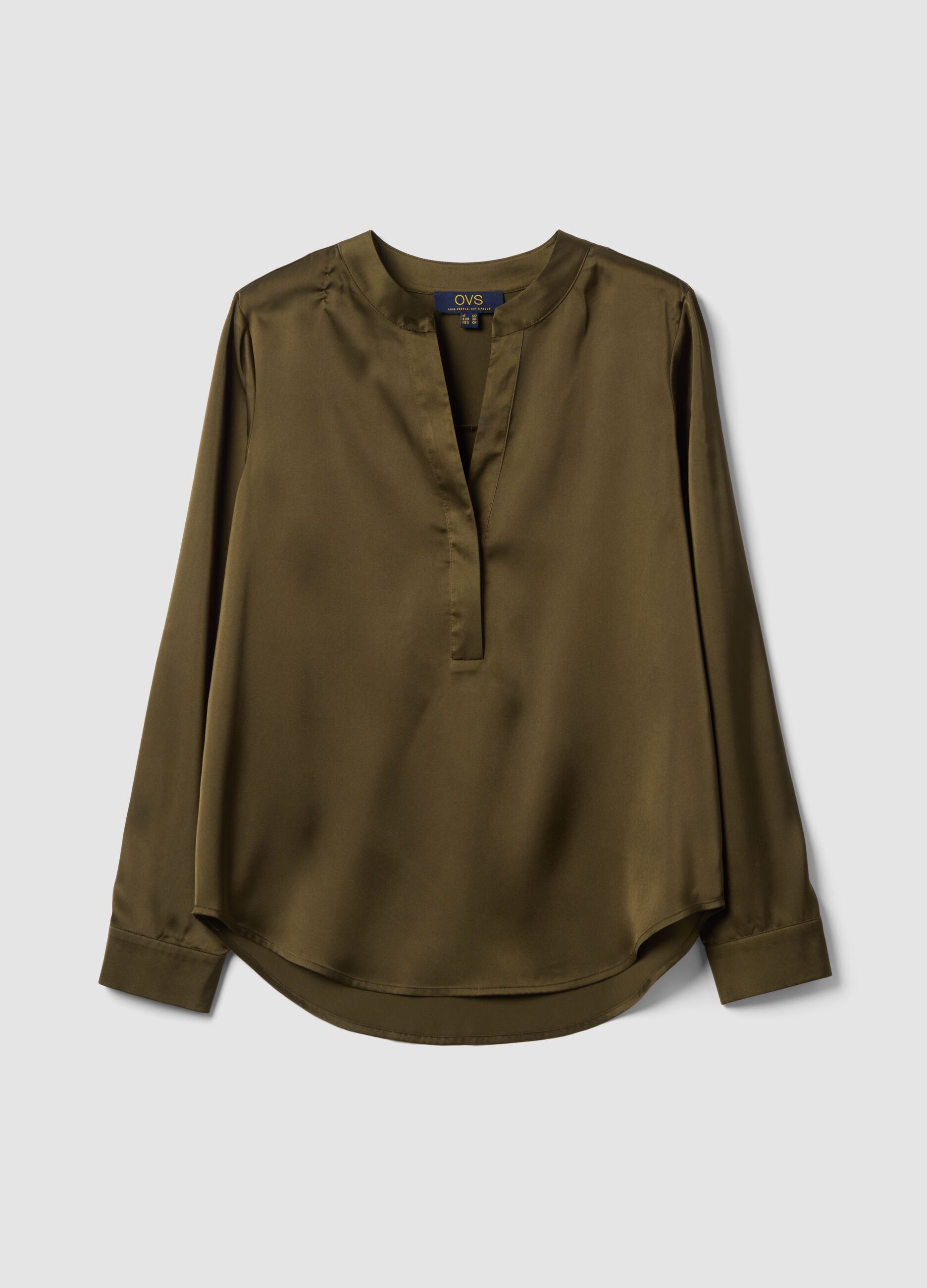 Green stretch shirt with Mandarin collar