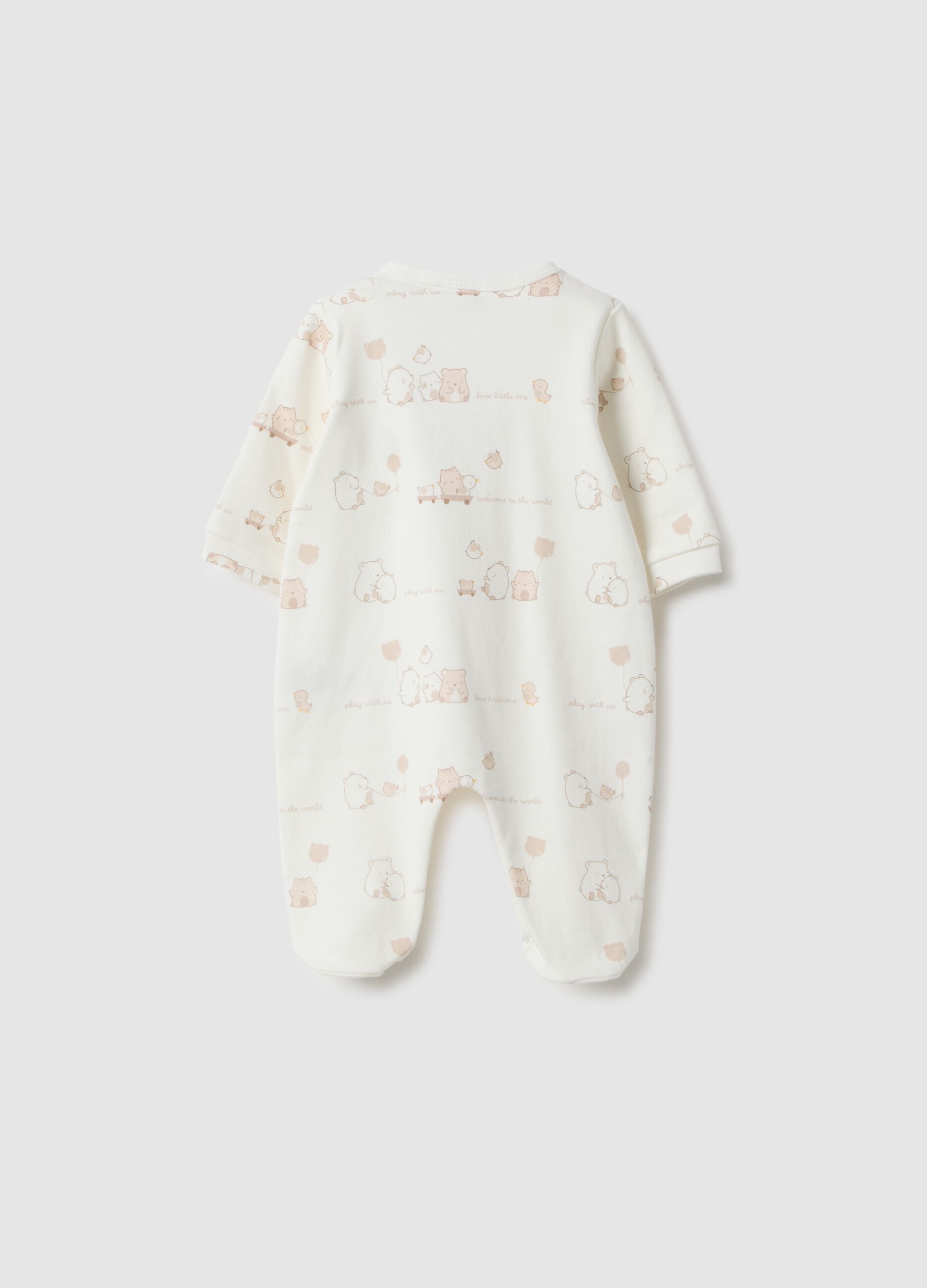 White newborn romper in pure cotton with long sleeves and embroidery