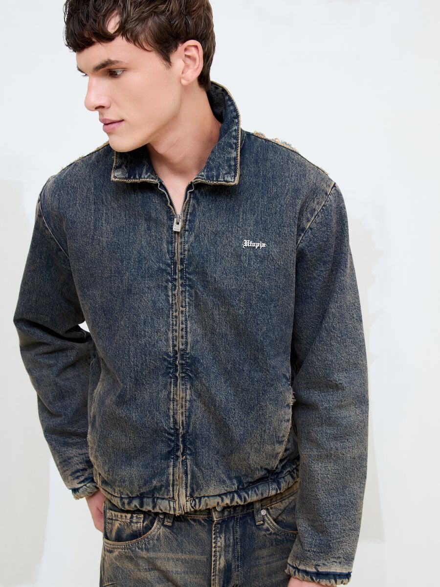 Vintage Dark Blue Padded Denim Jacket_1