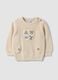 Beige pure cotton knit jumper with crew neck_0