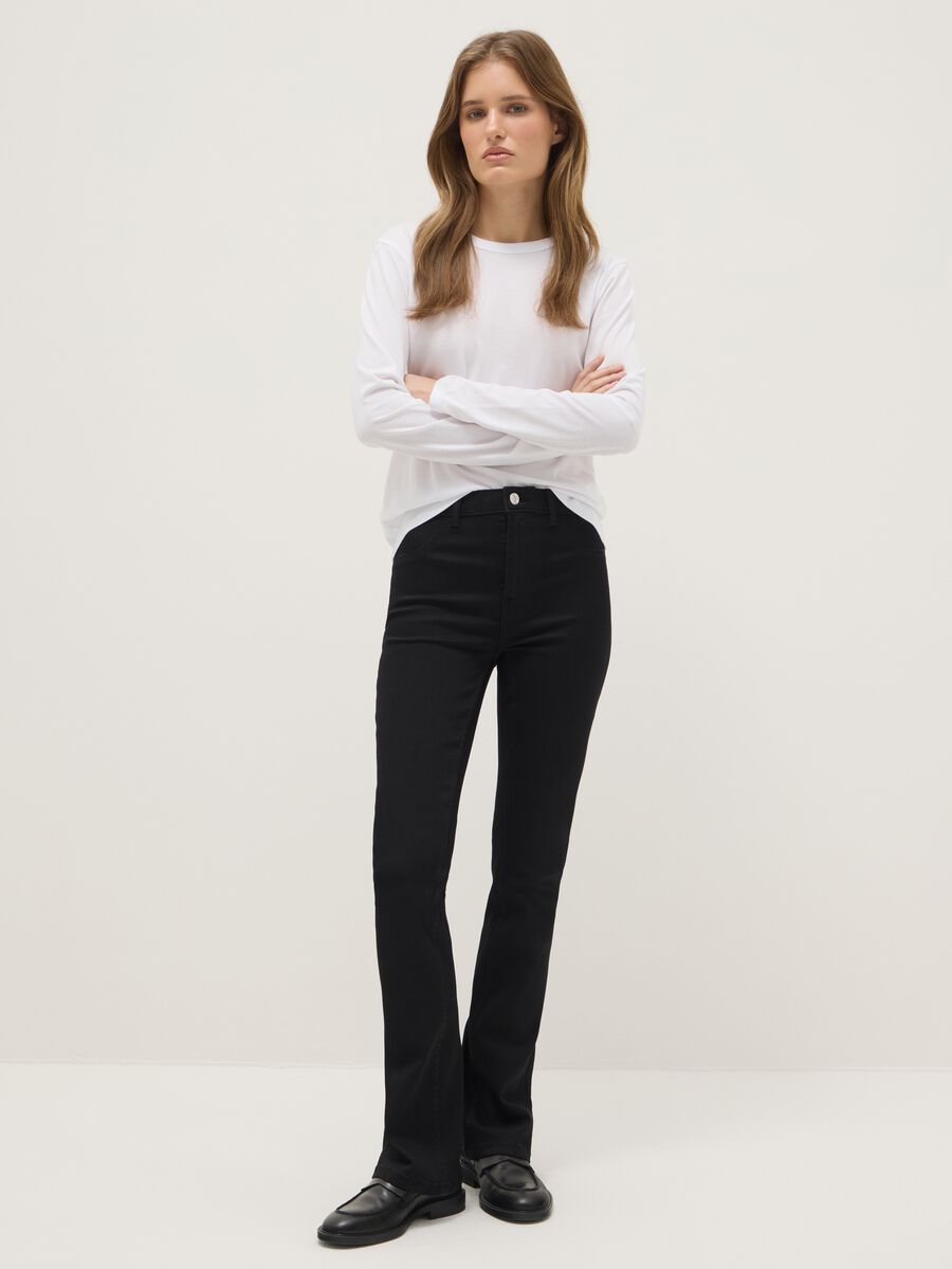 Black Cotton Blend Flare Fit Jeans_0