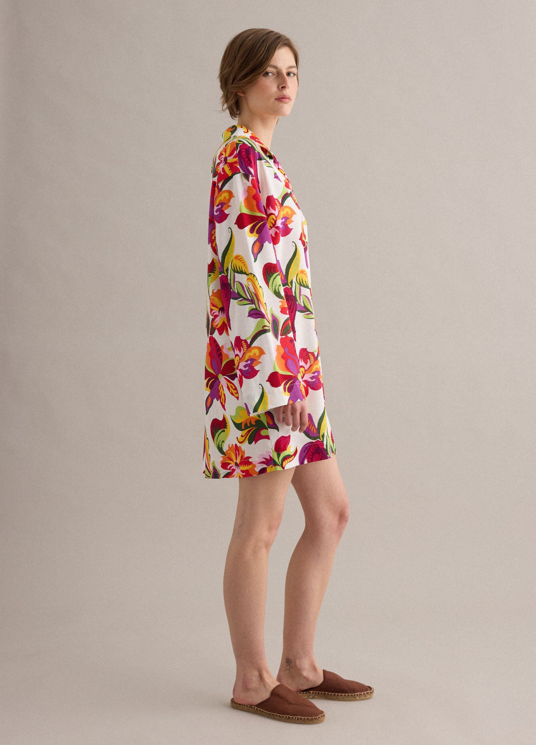 Multicolour viscose-linen blend shirt dress, regular fit