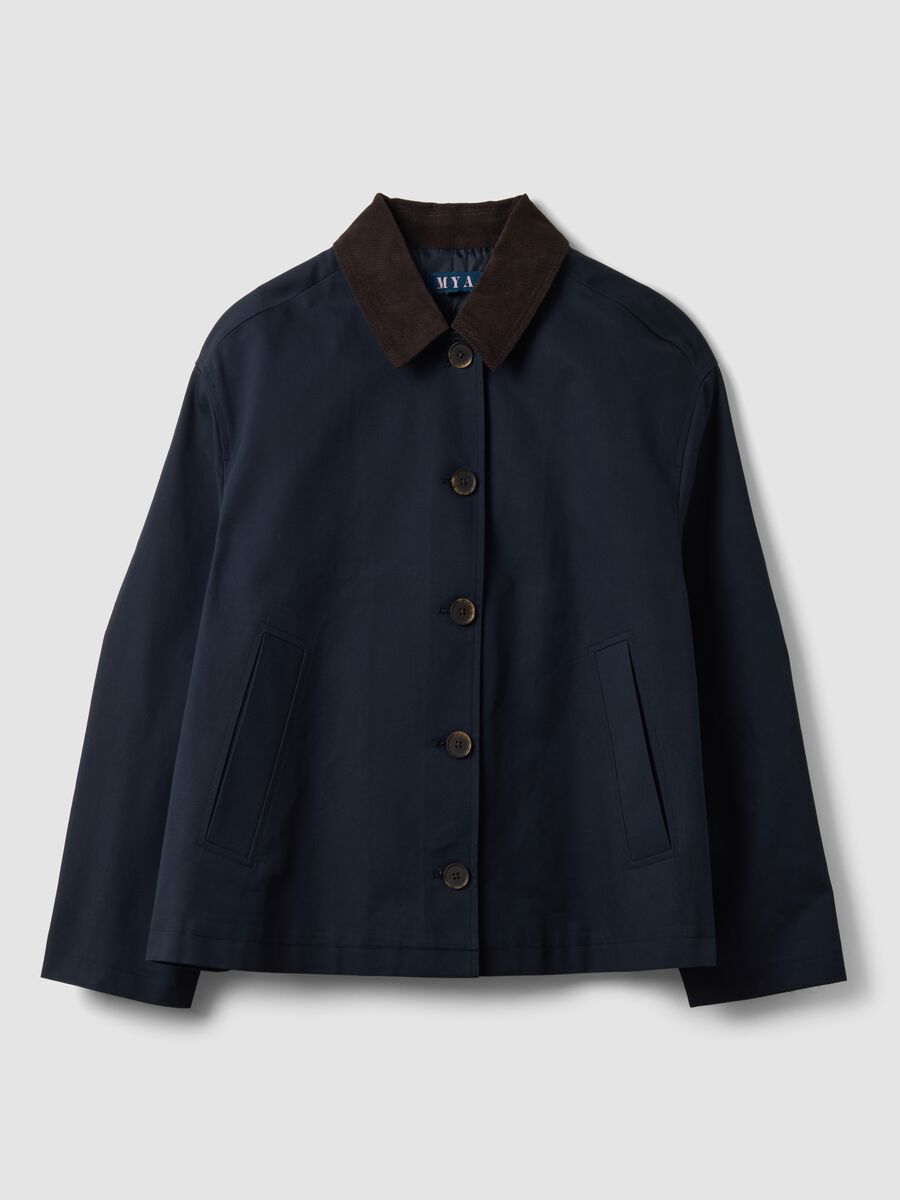 Blue pure cotton jacket with contrasting collar, regular fit_0