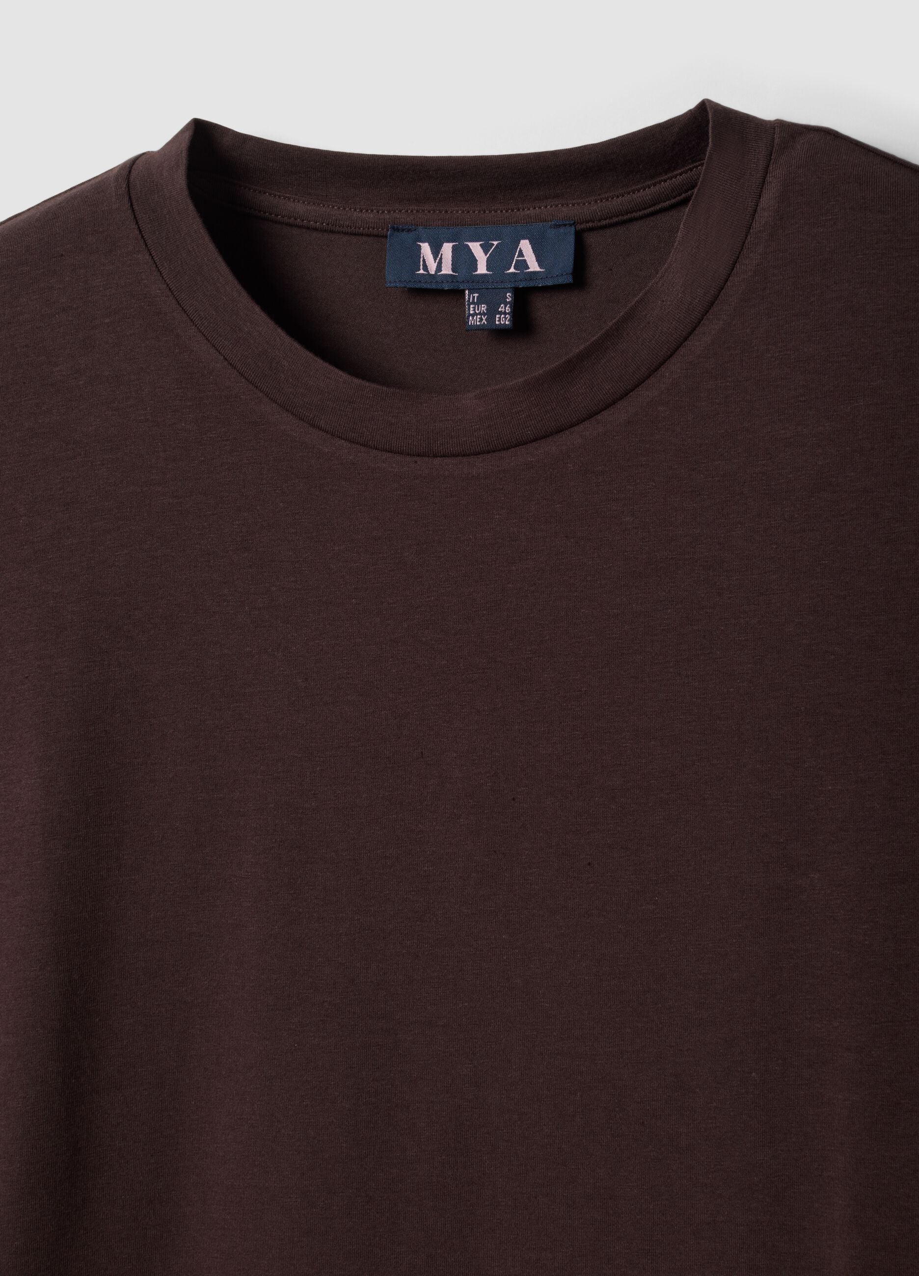 Brown crew-neck T-shirt in stretch cotton-modal blend, regular fit