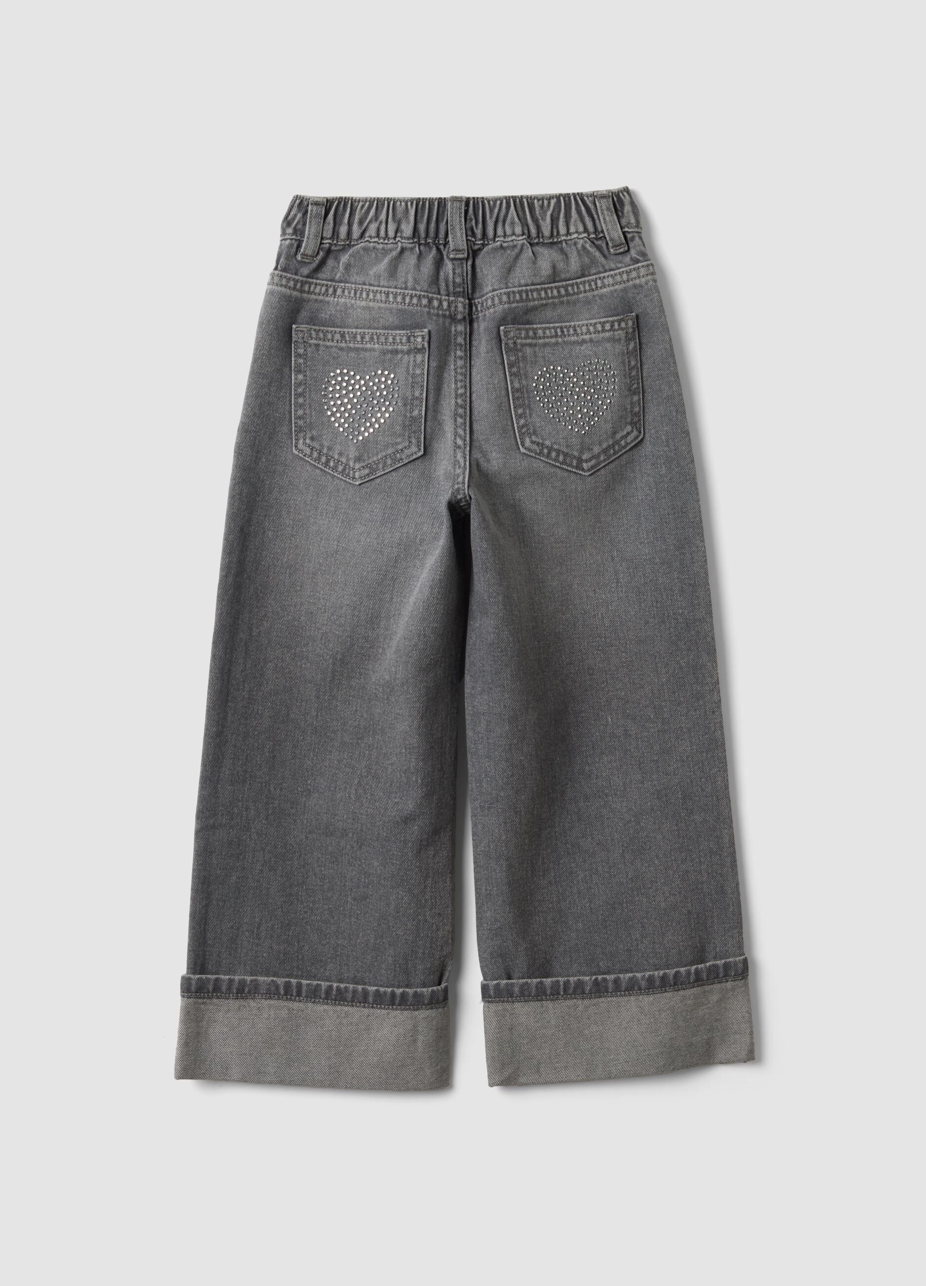 Grey cotton denim straight-fit jeans for girls